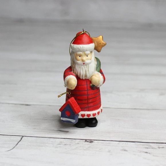 Vintage Christmas Tree Ornament Porcelain Santa Claus Birdhouse - Picture 3 of 4